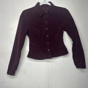 ASOS DESIGN Women’s Size 6 Burgundy Velvet Cropped Button-Up Blouse